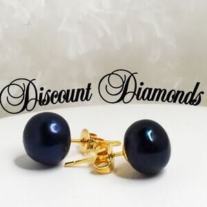 South Sea Black Pearl Stud Earrings 9 to 10 mm and 14K Gold